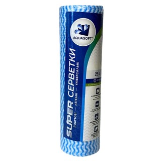 Серветки Aquasoft,спанлейс, блакитна хвиля, 25смх30см (30шт в рулоні з перфорацією)